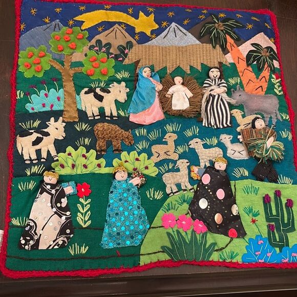 PERUVIAN Peru 3D FOLK ART Nativity  tapestry wall hanging ARPILLERA - Picture 1 of 10